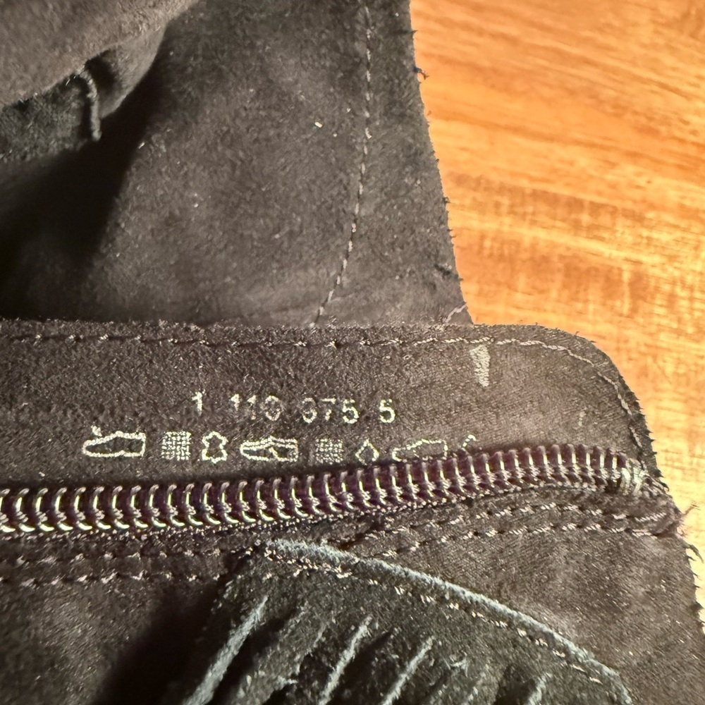 Black Suede Fringed Zippered Ankle Boots Size 9.5 - Picture 6 of 9